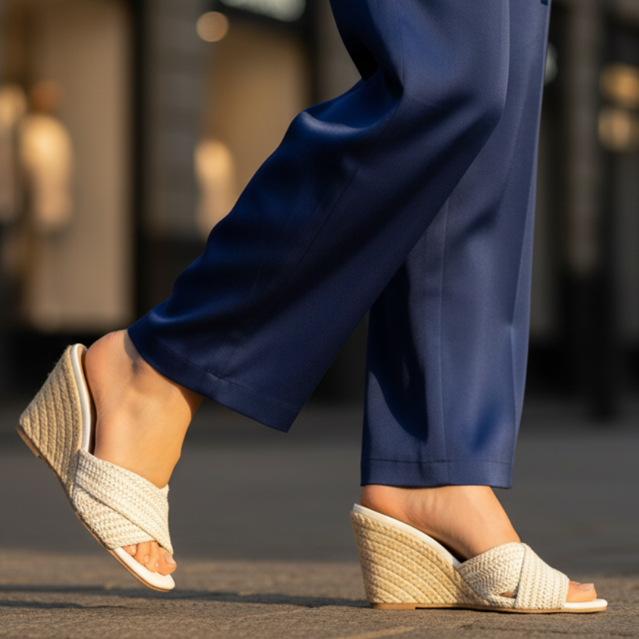 Effortless Woven Raffia Wedge Sandal for Women with Crisscross Open Toe Slip On Slide Style