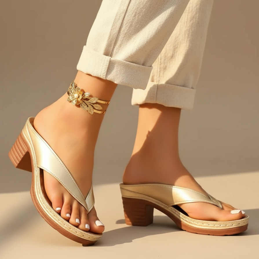Stylish Faux Leather Platform Sandal for Women with Thong Strap Block Heel Wedge Style