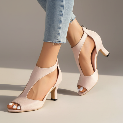 Elegant Suede Peep Toe Sandal for Women with T Strap Cutout Stiletto Heel Style