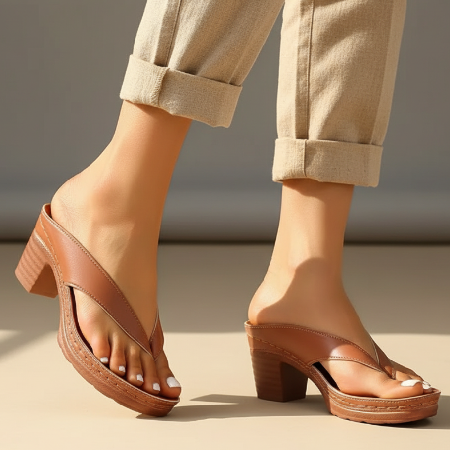 Stylish Faux Leather Platform Sandal for Women with Thong Strap Block Heel Wedge Style