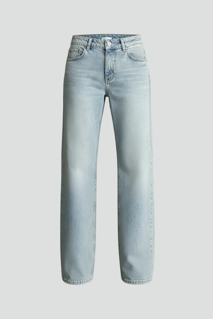 Stylish Light Blue Jeans for Women with High Waist Drawstring Detail Relaxed Wide Leg Casual Jean Style