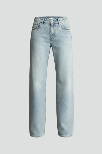 Stylish Light Blue Jeans for Women with High Waist Drawstring Detail Relaxed Wide Leg Casual Jean Style