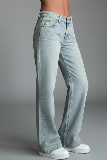 Stylish Light Blue Jeans for Women with High Waist Drawstring Detail Relaxed Wide Leg Casual Jean Style