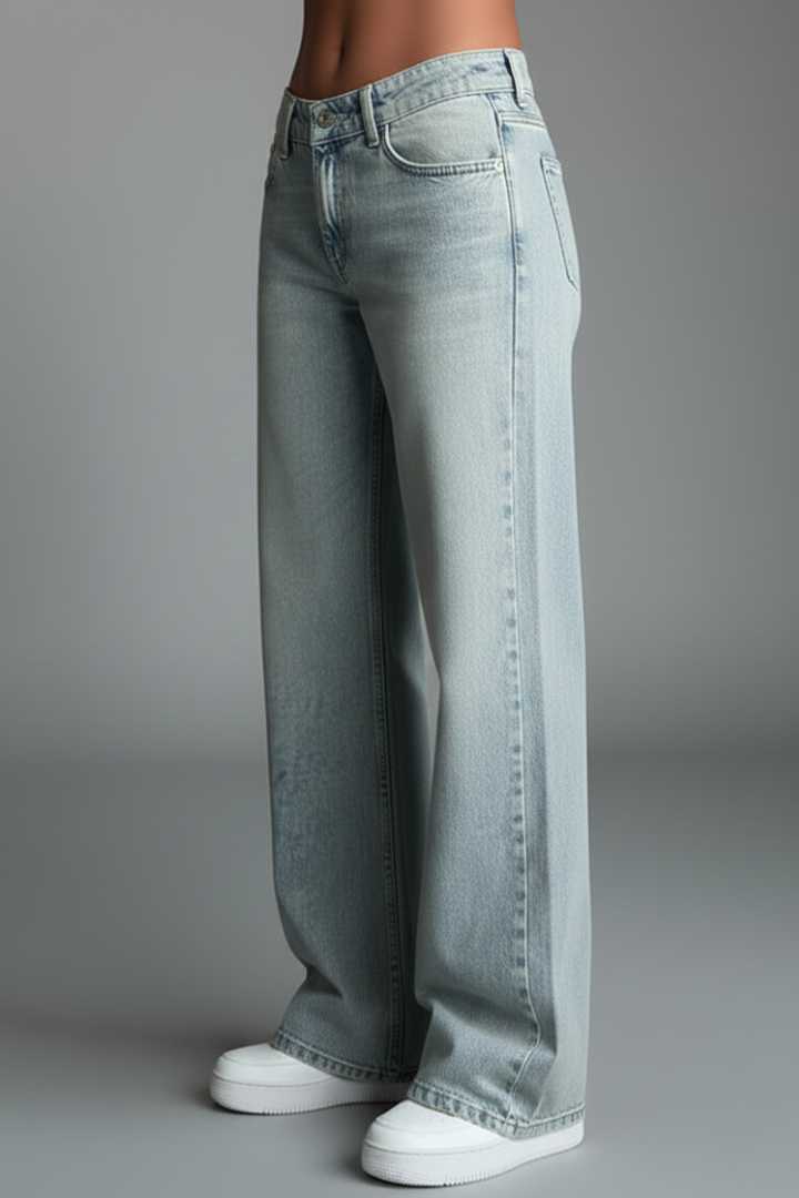 Stylish Light Blue Jeans for Women with High Waist Drawstring Detail Relaxed Wide Leg Casual Jean Style