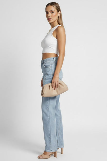 Effortless Relaxed Blue Wide Leg Jeans for Women with High Waist Straight Style