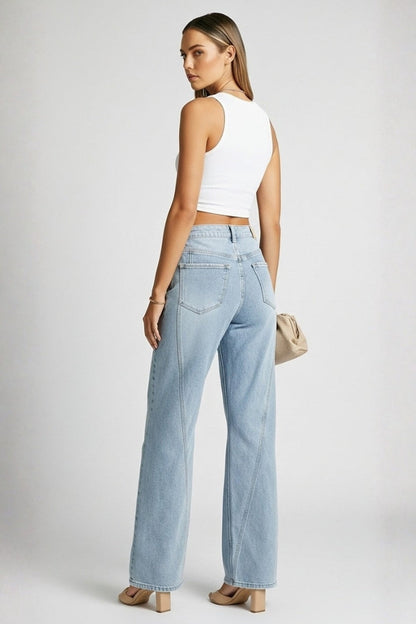 Effortless Relaxed Blue Wide Leg Jeans for Women with High Waist Straight Style