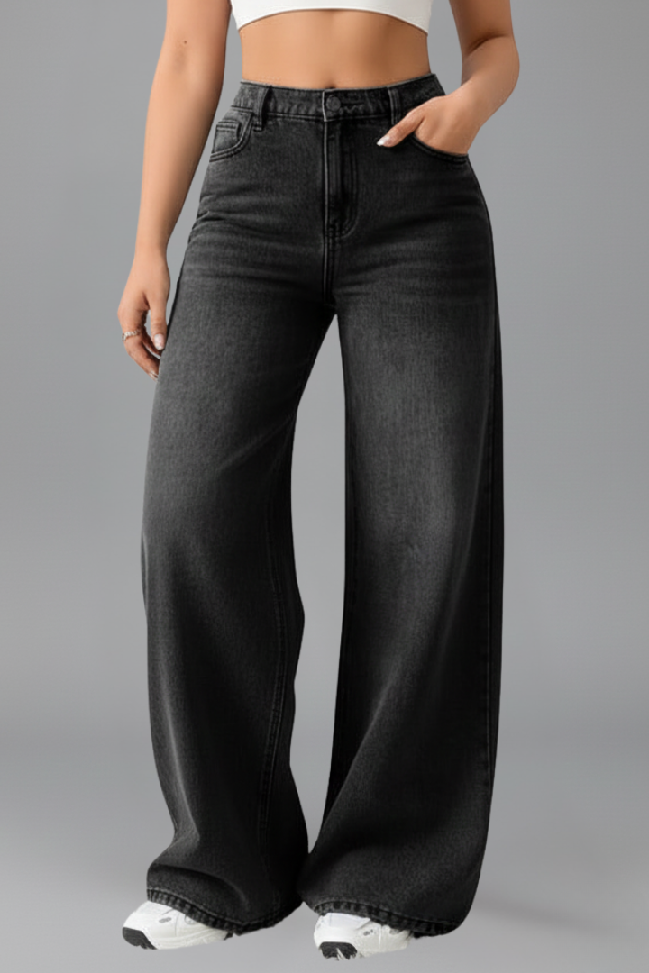 Stylish Wide Leg Jeans for Women with High Rise Relaxed Fit Straight Leg Casual Blue Jean Style