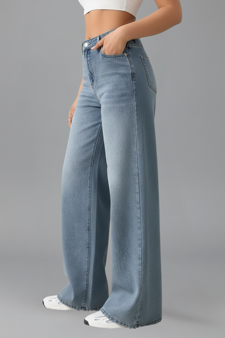 Stylish Wide Leg Jeans for Women with High Rise Relaxed Fit Straight Leg Casual Blue Jean Style