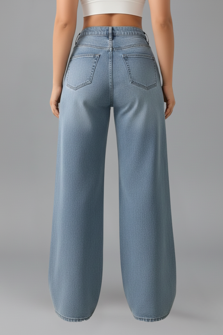 Stylish Wide Leg Jeans for Women with High Rise Relaxed Fit Straight Leg Casual Blue Jean Style