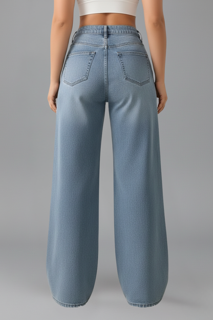 Stylish Wide Leg Jeans for Women with High Rise Relaxed Fit Straight Leg Casual Blue Jean Style