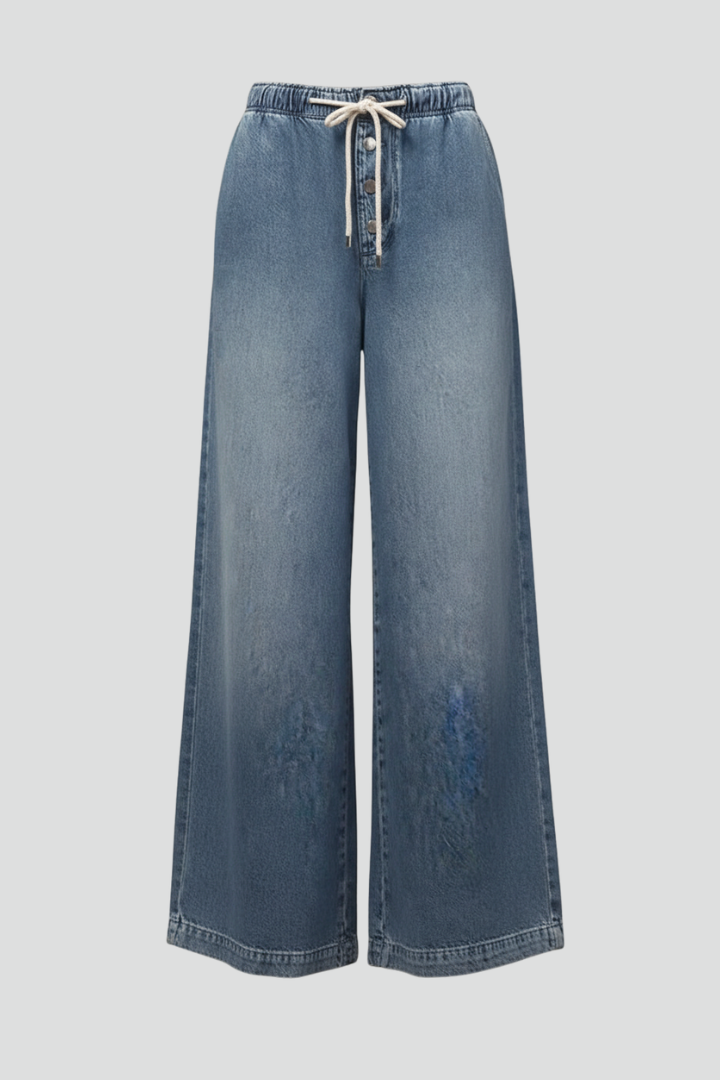 Effortless Light Blue Jeans for Women with Elastic Drawstring Waist Relaxed Wide Leg Casual Jean Style