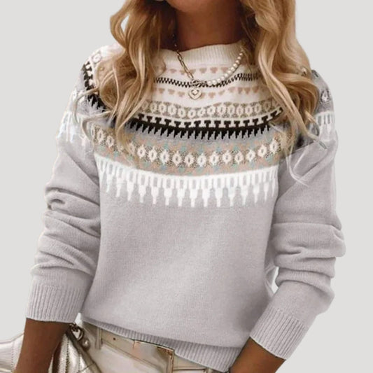 Comfortable Fair Isle Sweater for Women with Crew Neck Long Sleeve Colorblock Oversized Knit Style