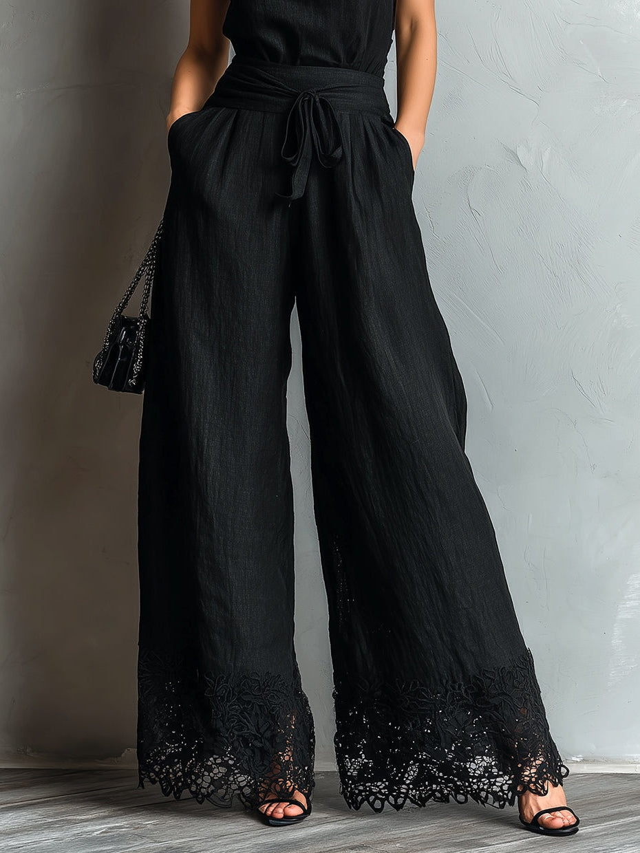 Effortless Black Jumpsuit for Women with High Neck Sleeveless Tie Waist Wide Leg Flowing Style