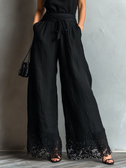 Effortless Black Jumpsuit for Women with High Neck Sleeveless Tie Waist Wide Leg Flowing Style