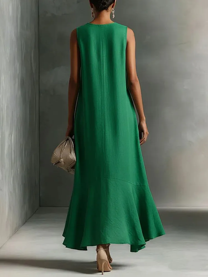 Effortless Satin Maxi Dress for Women with Deep V Neck Sleeveless High Low Flowing Formal Wedding Guest Style
