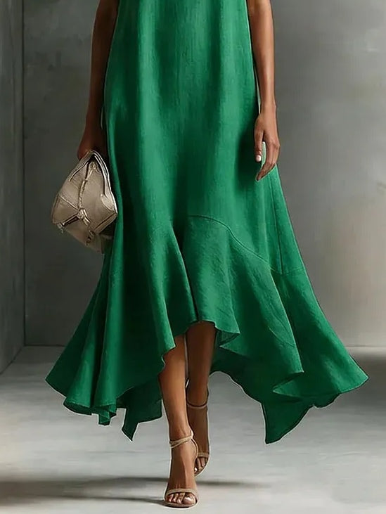 Effortless Satin Maxi Dress for Women with Deep V Neck Sleeveless High Low Flowing Formal Wedding Guest Style