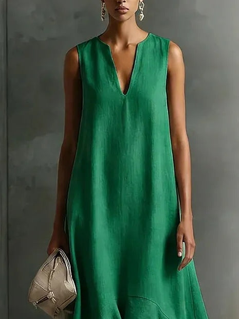 Effortless Satin Maxi Dress for Women with Deep V Neck Sleeveless High Low Flowing Formal Wedding Guest Style