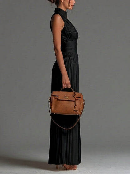 Effortless Black Jumpsuit for Women with Plunge Halter Neck Sleeveless Wide Leg Palazzo Style