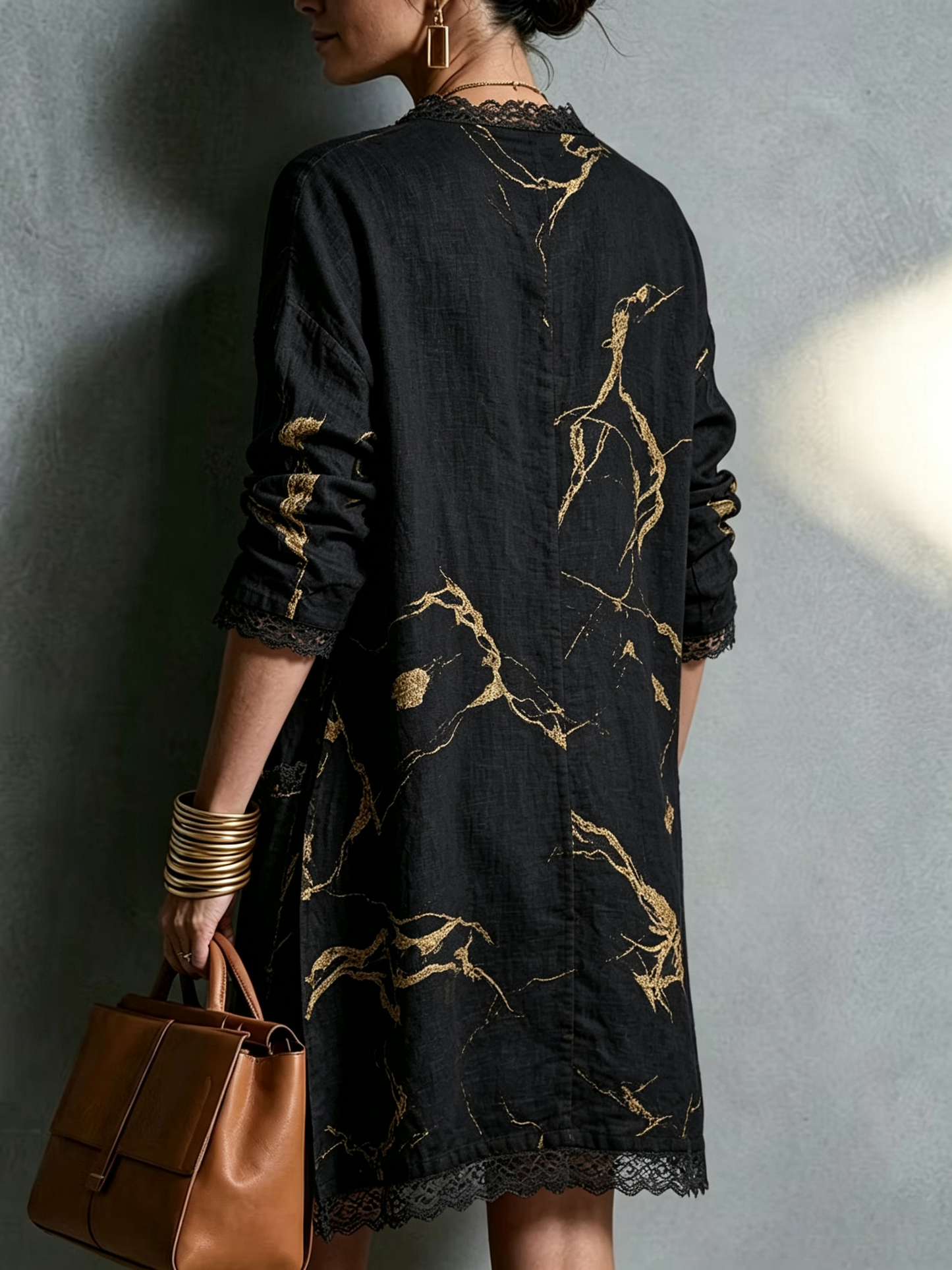 Effortless Black Baroque Print Two Piece Set for Women with Button Down Blouse Flowing Shorts
