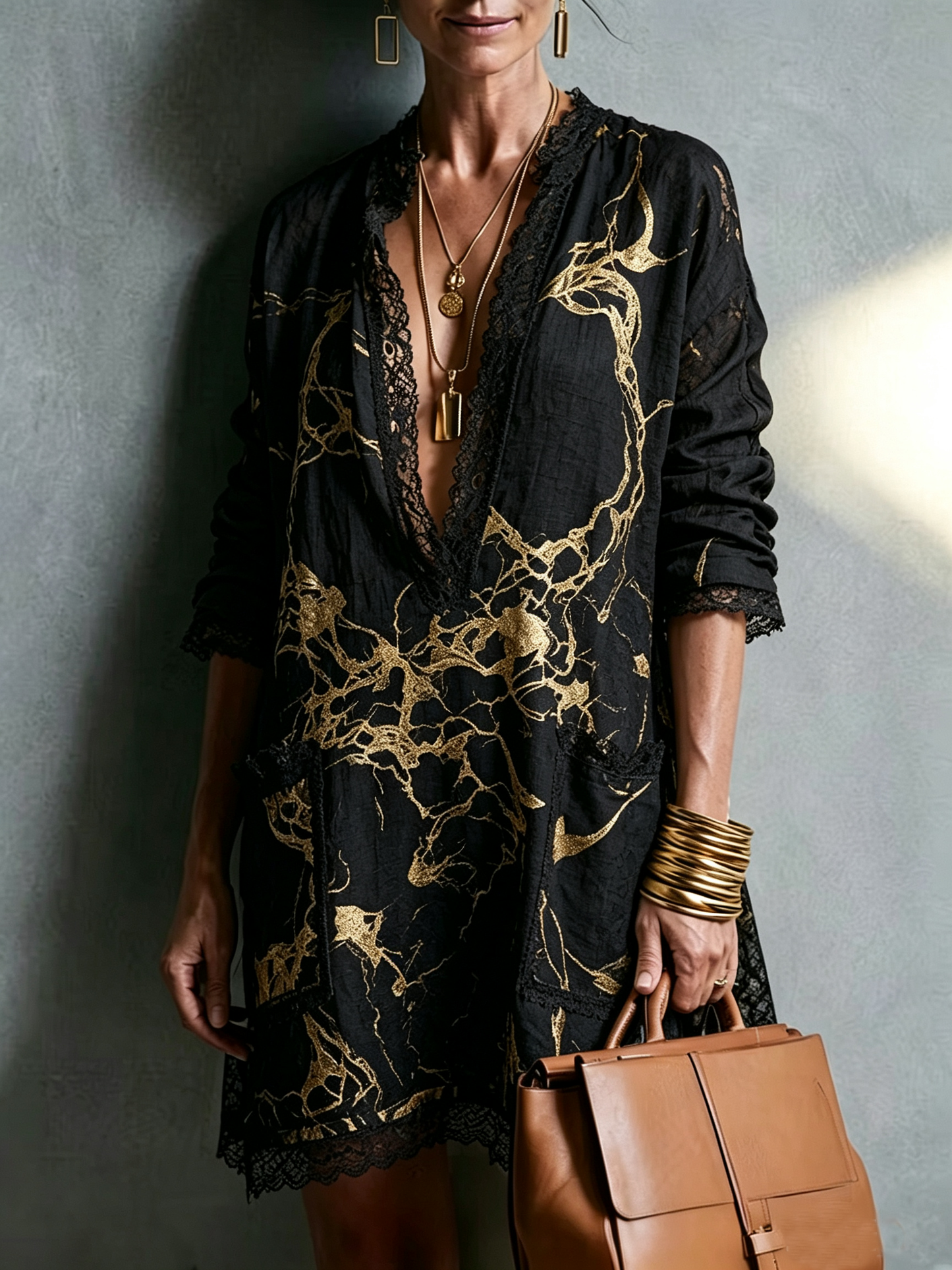 Effortless Black Baroque Print Two Piece Set for Women with Button Down Blouse Flowing Shorts