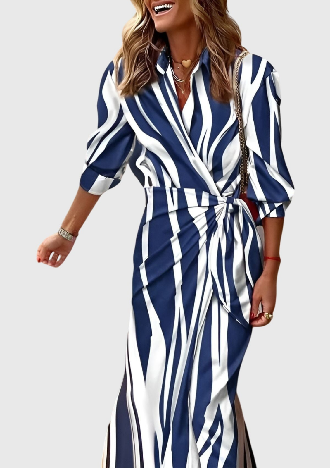 Elegant Printed Maxi Dress for Women with Wrap Bodice Long Sleeve Side Slit Formal Wedding Guest Style