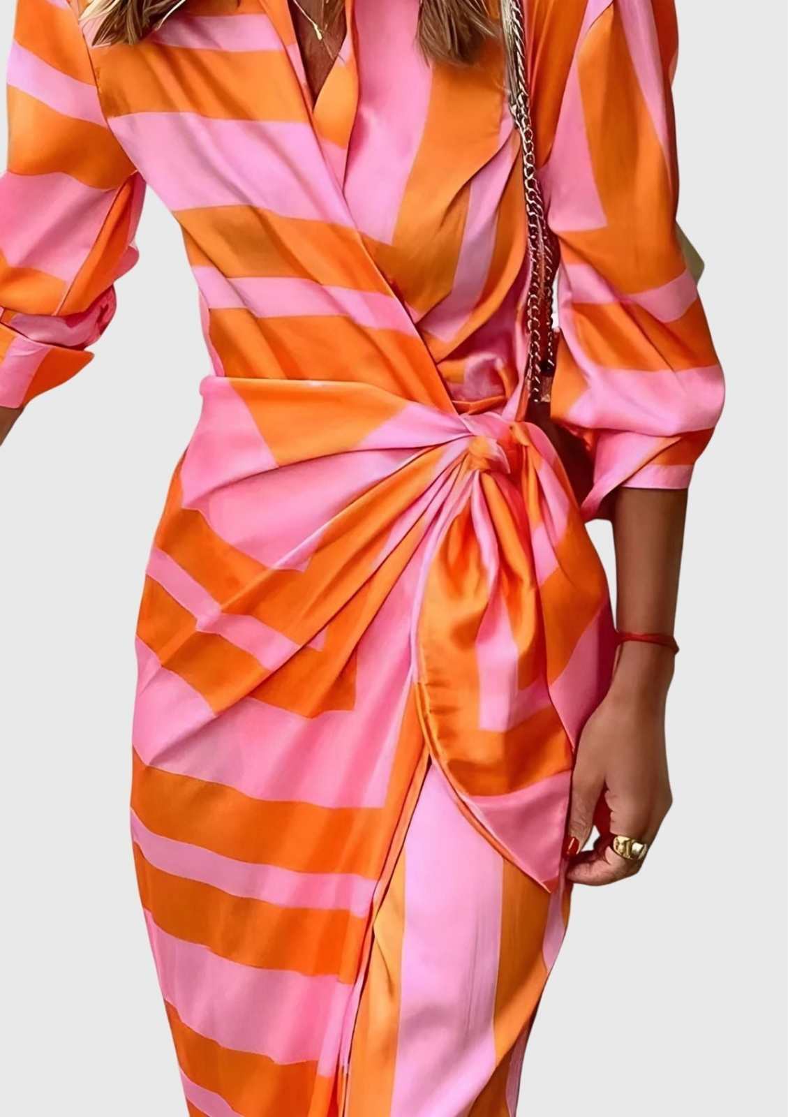 Elegant Printed Maxi Dress for Women with Wrap Bodice Long Sleeve Side Slit Formal Wedding Guest Style