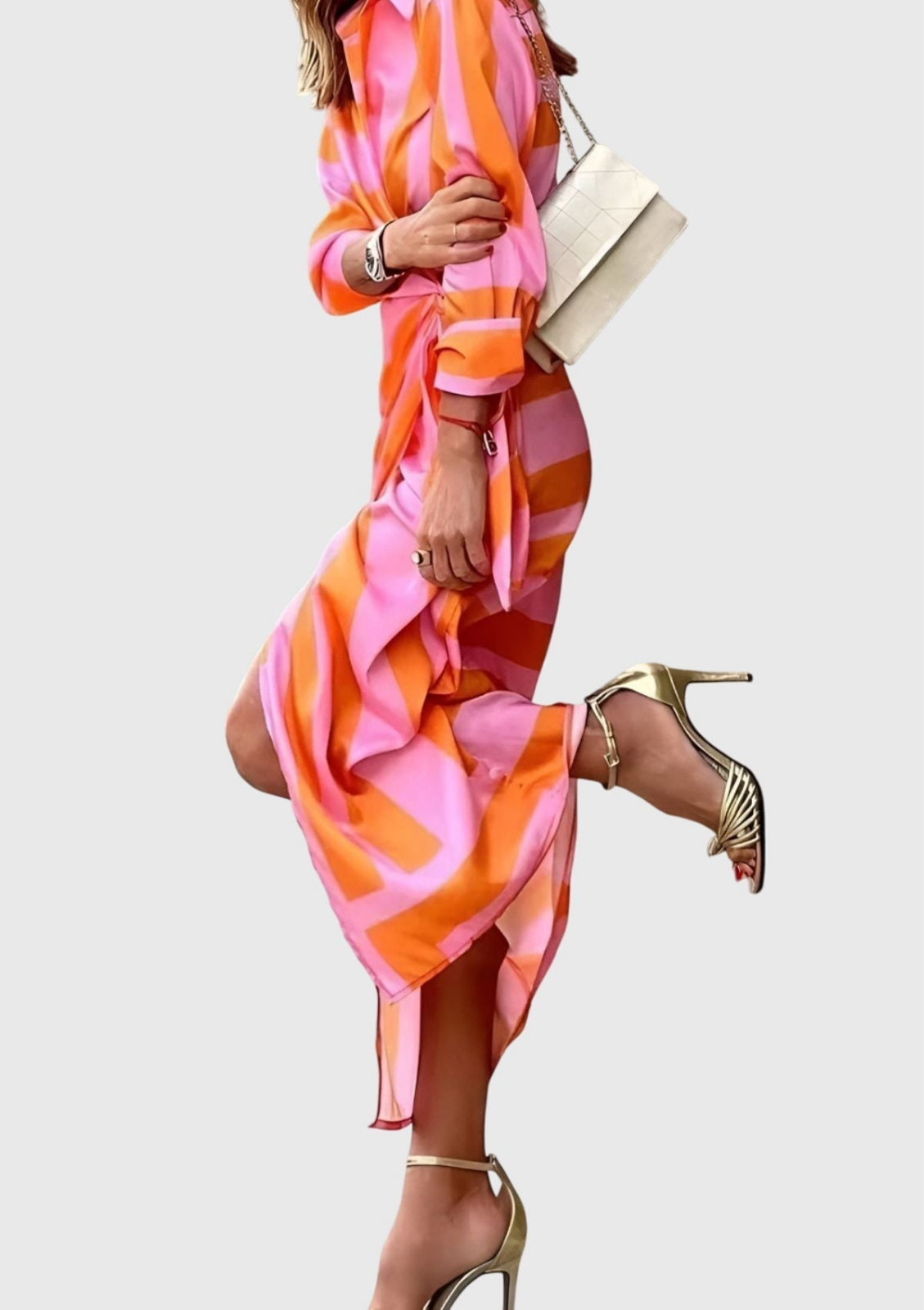Elegant Printed Maxi Dress for Women with Wrap Bodice Long Sleeve Side Slit Formal Wedding Guest Style