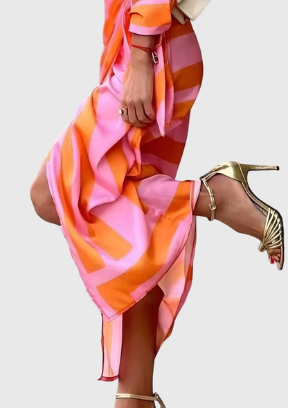 Elegant Printed Maxi Dress for Women with Wrap Bodice Long Sleeve Side Slit Formal Wedding Guest Style