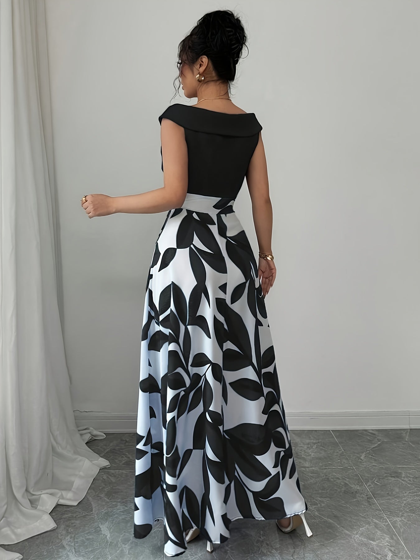 Elegant Floral Maxi Dress for Women with Off Shoulder Print Skirt Flowy Formal Wedding Guest Style