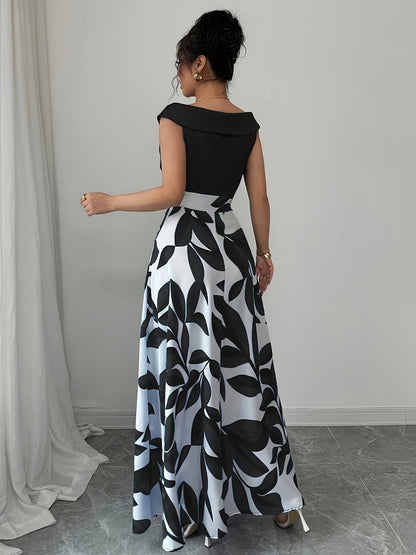 Elegant Floral Maxi Dress for Women with Off Shoulder Print Skirt Flowy Formal Wedding Guest Style