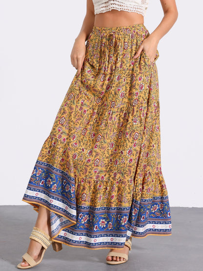 Effortless Printed Maxi Skirt for Women with High Waist Side Slit Flowing