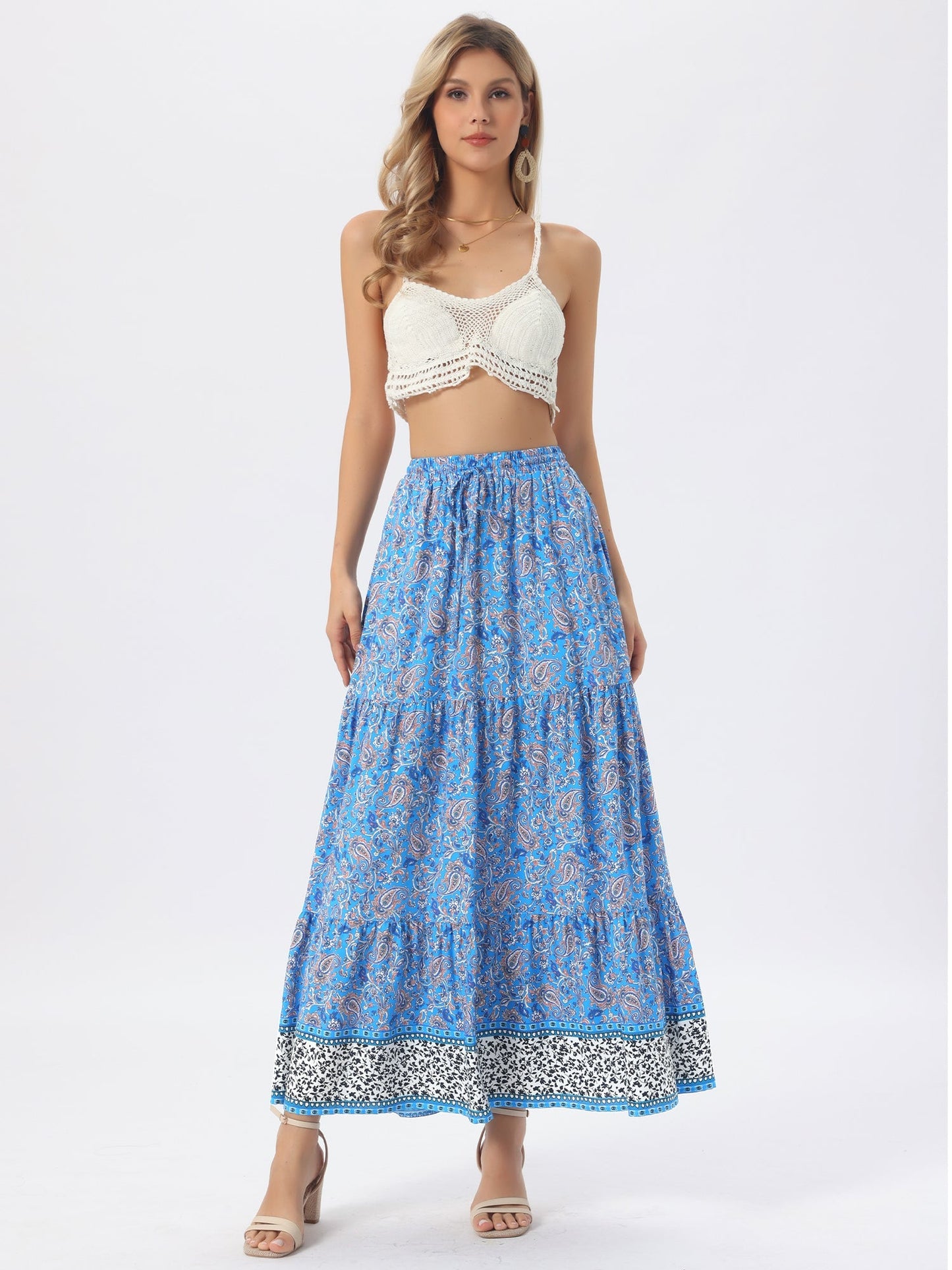 Effortless Printed Maxi Skirt for Women with High Waist Side Slit Flowing