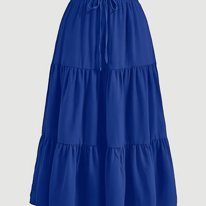 Effortless Tiered Maxi Skirt for Women with Paperbag Waist Drawstring Tie Flowing Style
