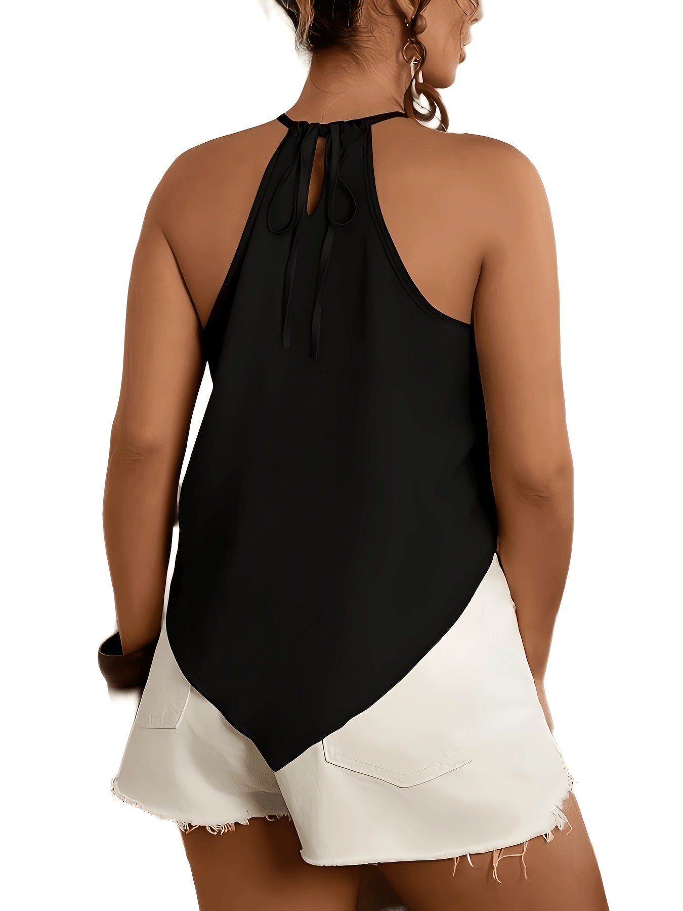 Effortless Chiffon Halter Top for Women with High Neck Sleeveless Ruched Flowing Tank Style