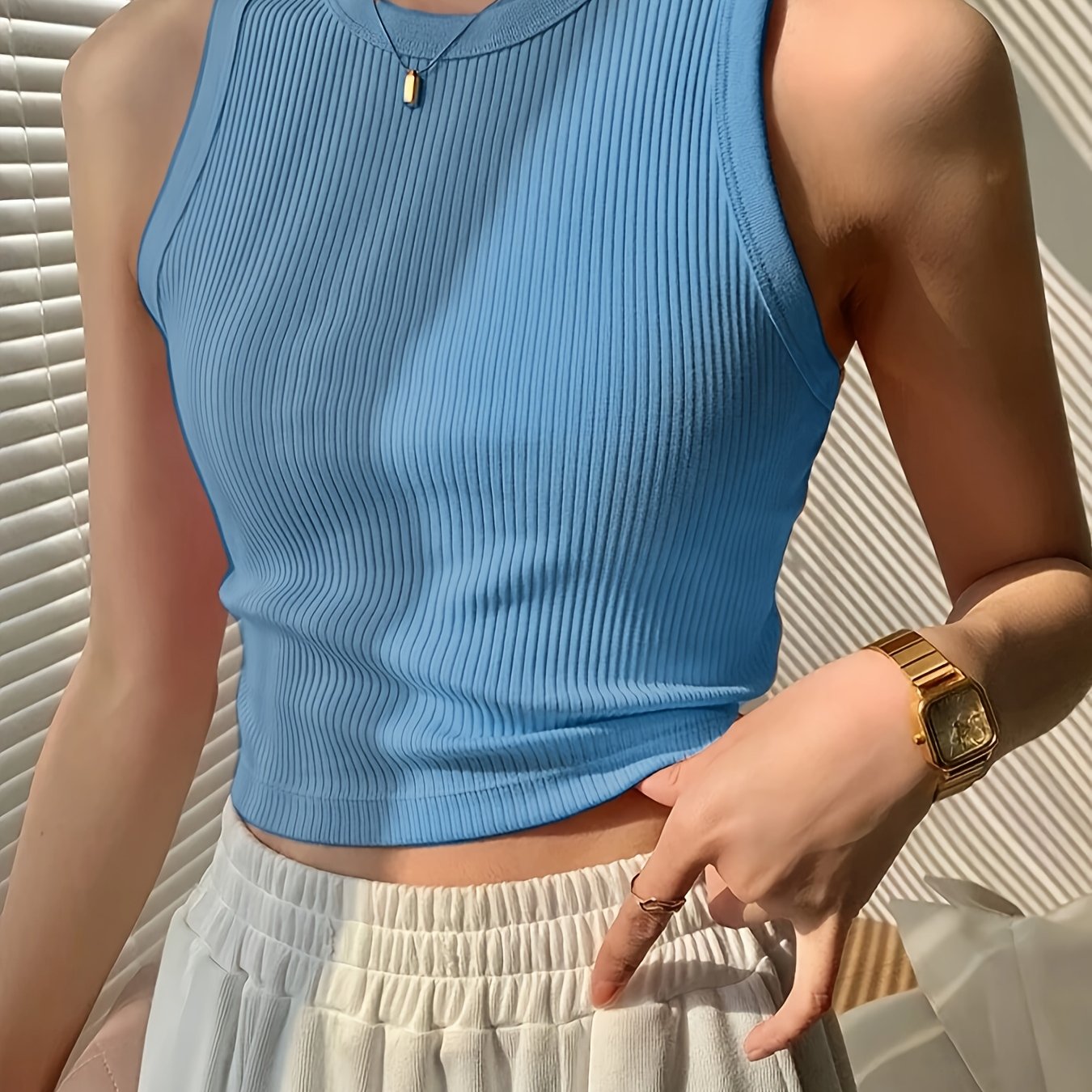 Effortless Ribbed Knit Tank Top for Women with Mock Neck Sleeveless Racerback Crop Style