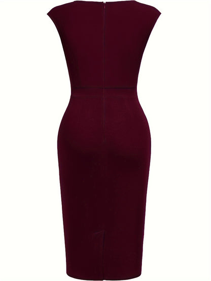 Elegant Sheath Midi Dress for Women with Sweetheart Neckline Cap Sleeve Ruched Bodycon Work Style