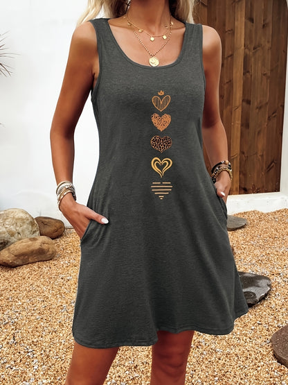 Effortless Knit Mini Dress for Women with Round Neck Sleeveless Relaxed Curved Hem Tank Style