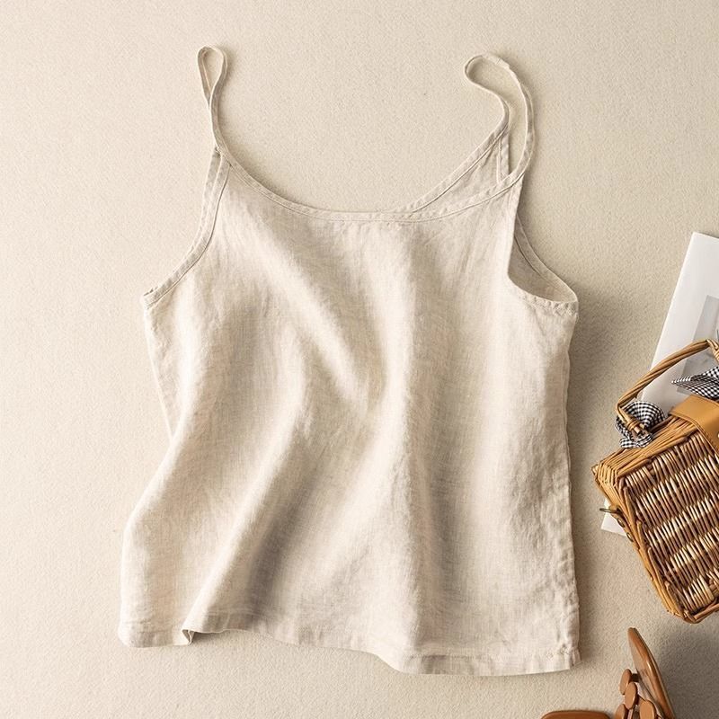 Effortless Linen Camisole Top for Women with V Neck Sleeveless Relaxed Cropped Style