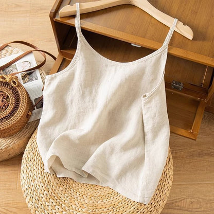 Effortless Linen Camisole Top for Women with V Neck Sleeveless Relaxed Cropped Style