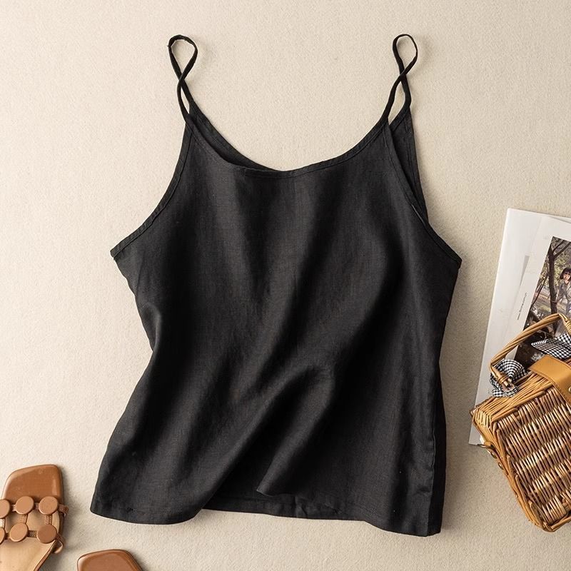 Effortless Linen Camisole Top for Women with V Neck Sleeveless Relaxed Cropped Style
