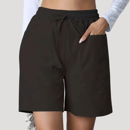 Effortless Textured Bermuda Shorts for Women with High Waist Drawstring Relaxed Pocket Casual Style