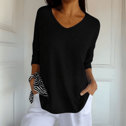 Comfortable Knit Tunic Top for Women with V Neck Elbow Sleeve Relaxed Oversized Style