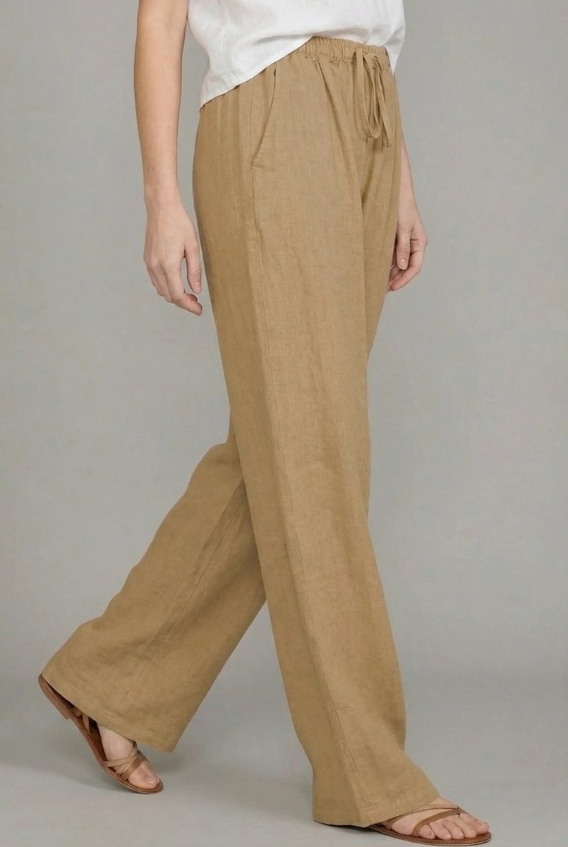 Effortless Linen Wide Leg Pants for Women with High Waist Drawstring Relaxed Flowing Casual Style