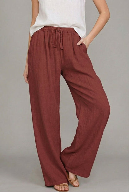 Effortless Linen Wide Leg Pants for Women with High Waist Drawstring Relaxed Flowing Casual Style