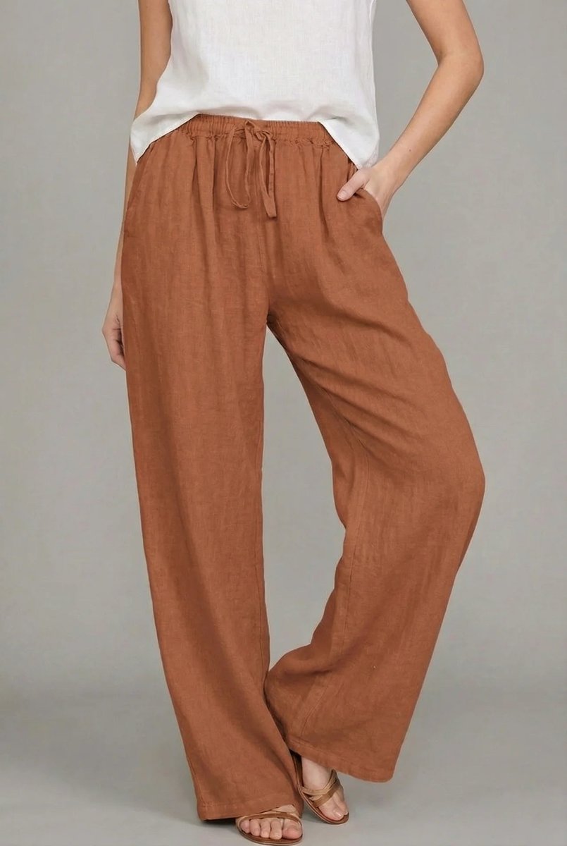 Effortless Linen Wide Leg Pants for Women with High Waist Drawstring Relaxed Flowing Casual Style