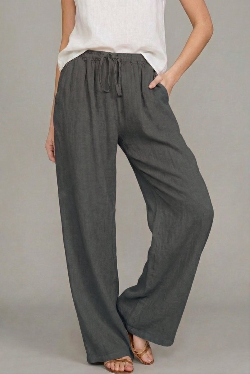 Effortless Linen Wide Leg Pants for Women with High Waist Drawstring Relaxed Flowing Casual Style