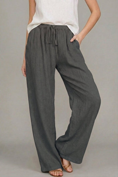 Effortless Linen Wide Leg Pants for Women with High Waist Drawstring Relaxed Flowing Casual Style