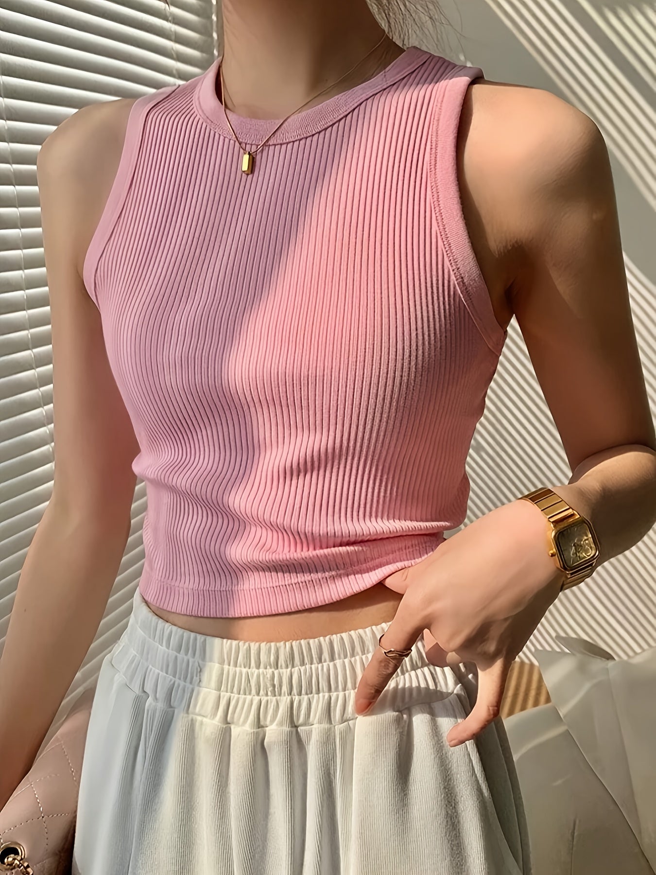 Effortless Ribbed Knit Tank Top for Women with Mock Neck Sleeveless Racerback Crop Style