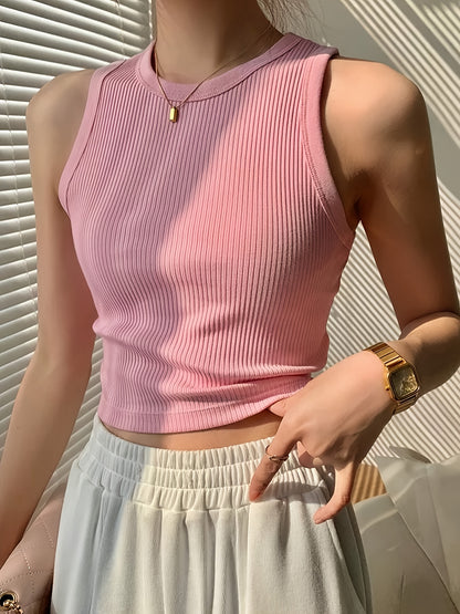 Effortless Ribbed Knit Tank Top for Women with Mock Neck Sleeveless Racerback Crop Style
