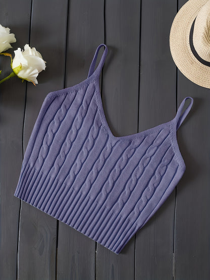 Comfortable Cable Knit Tank Top for Women with V Neck Sleeveless Ribbed Cropped Style